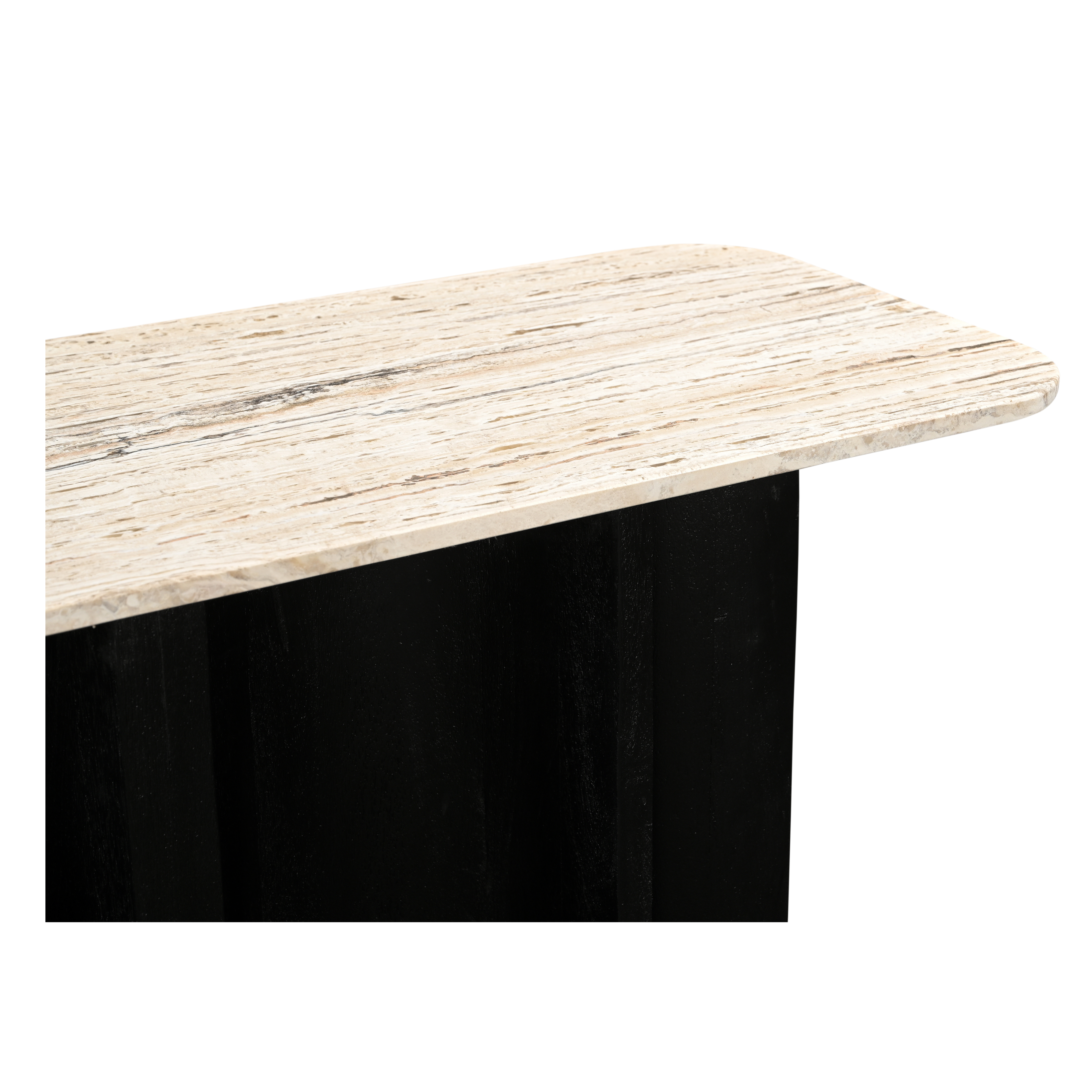Lina Console Table With White Travertine Top - Black