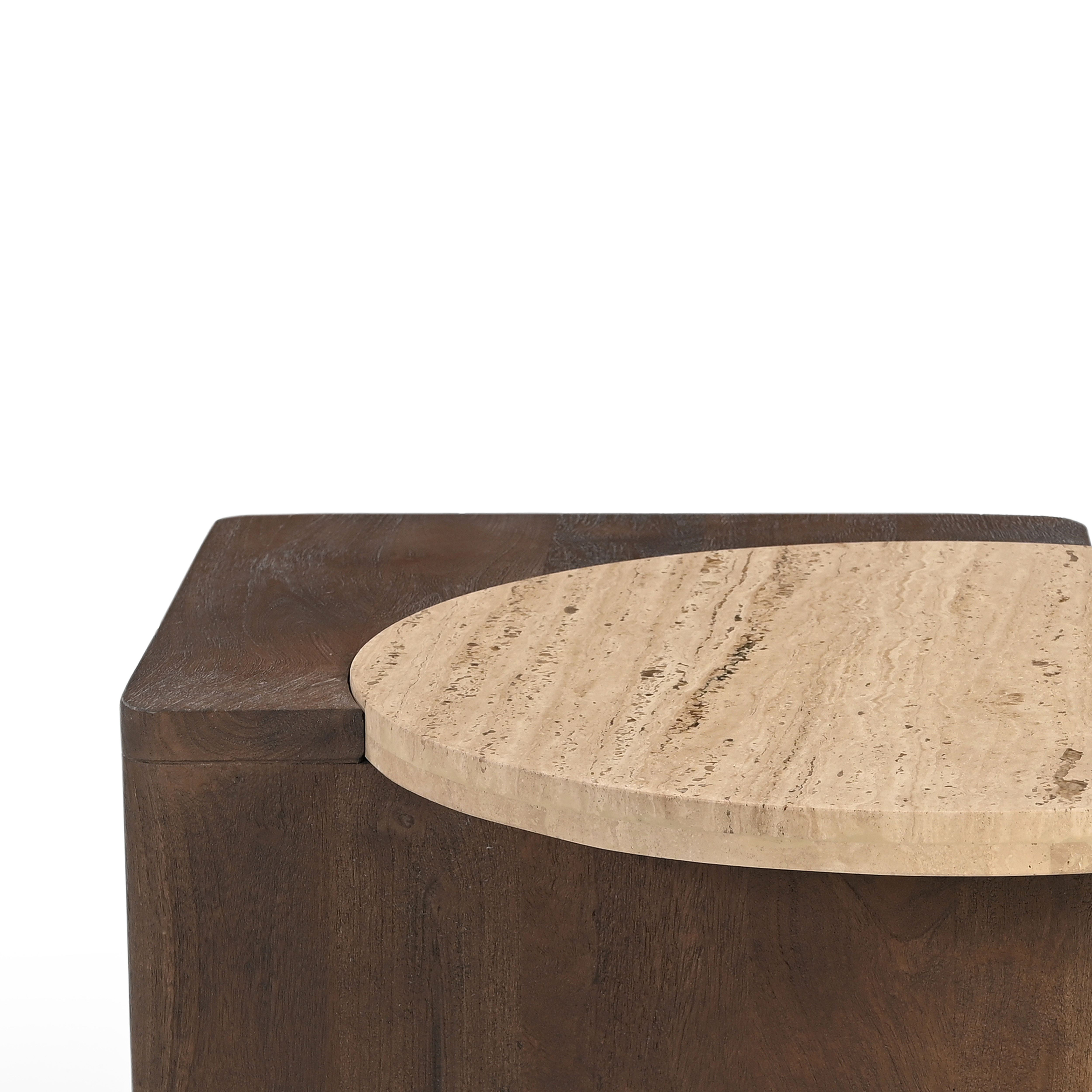 Verona Side Table With Travertine Top - Walnut