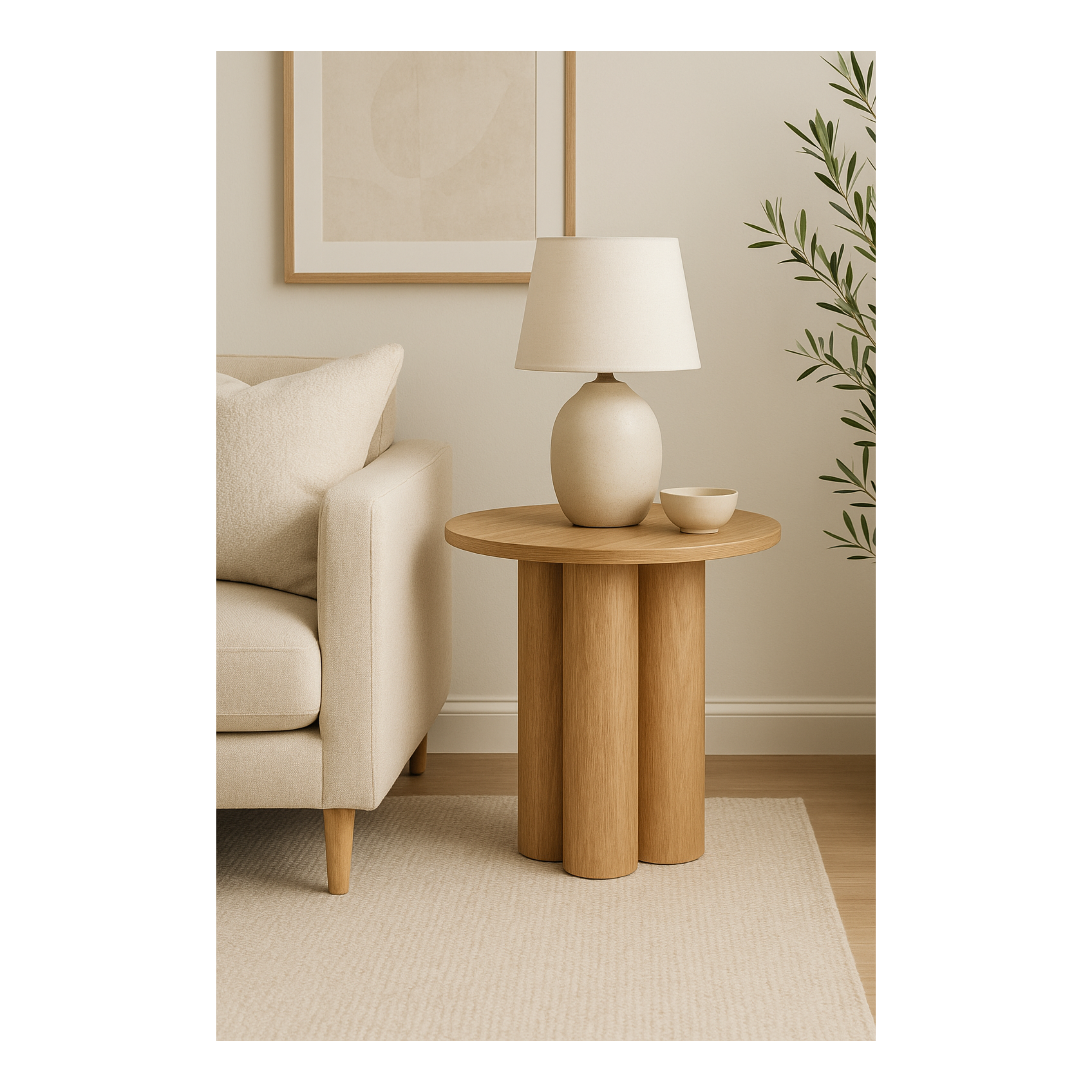 Carrie Pillar Based Side Table - Oak Veneer