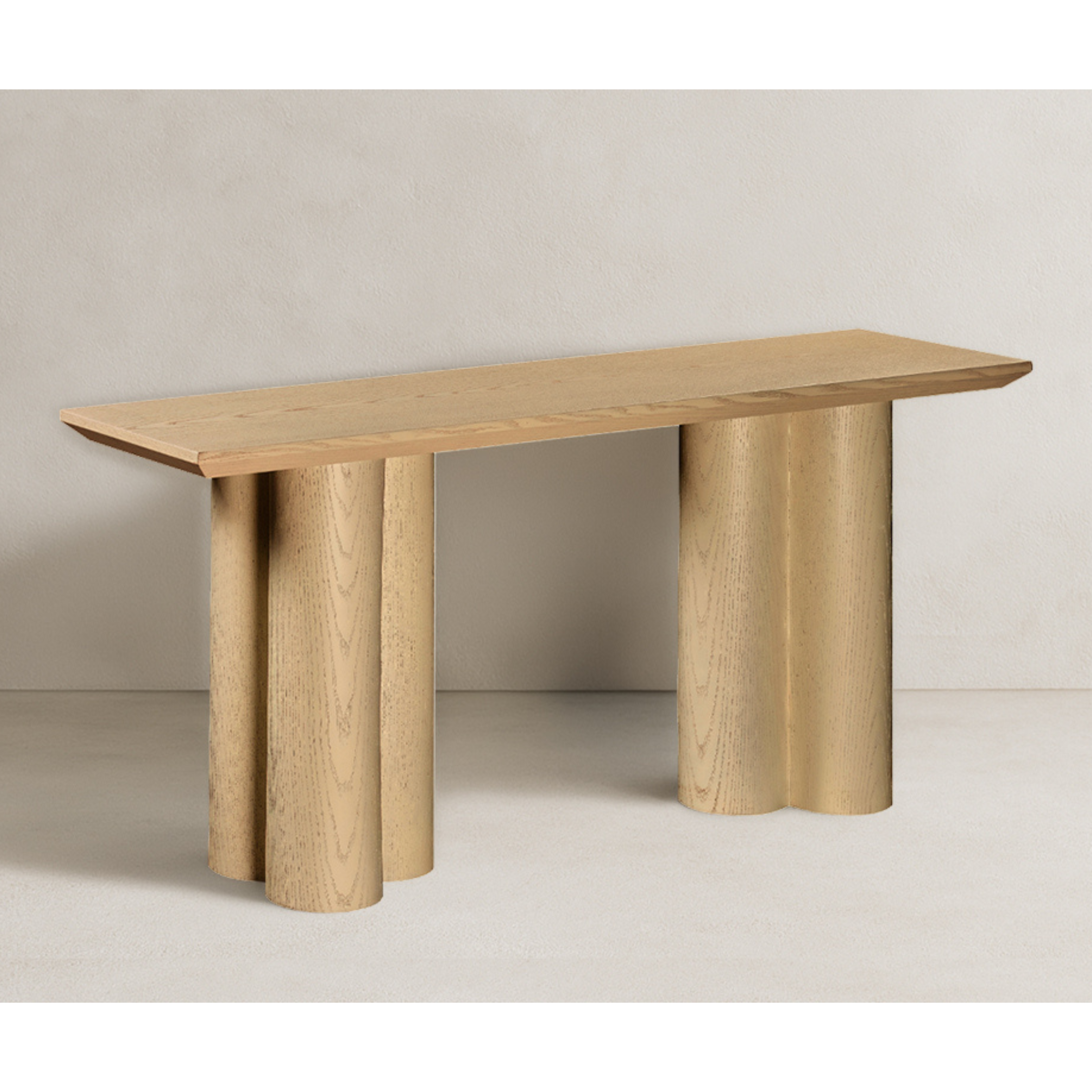 Carrie Pillar Based Console Table - Oak Veneer