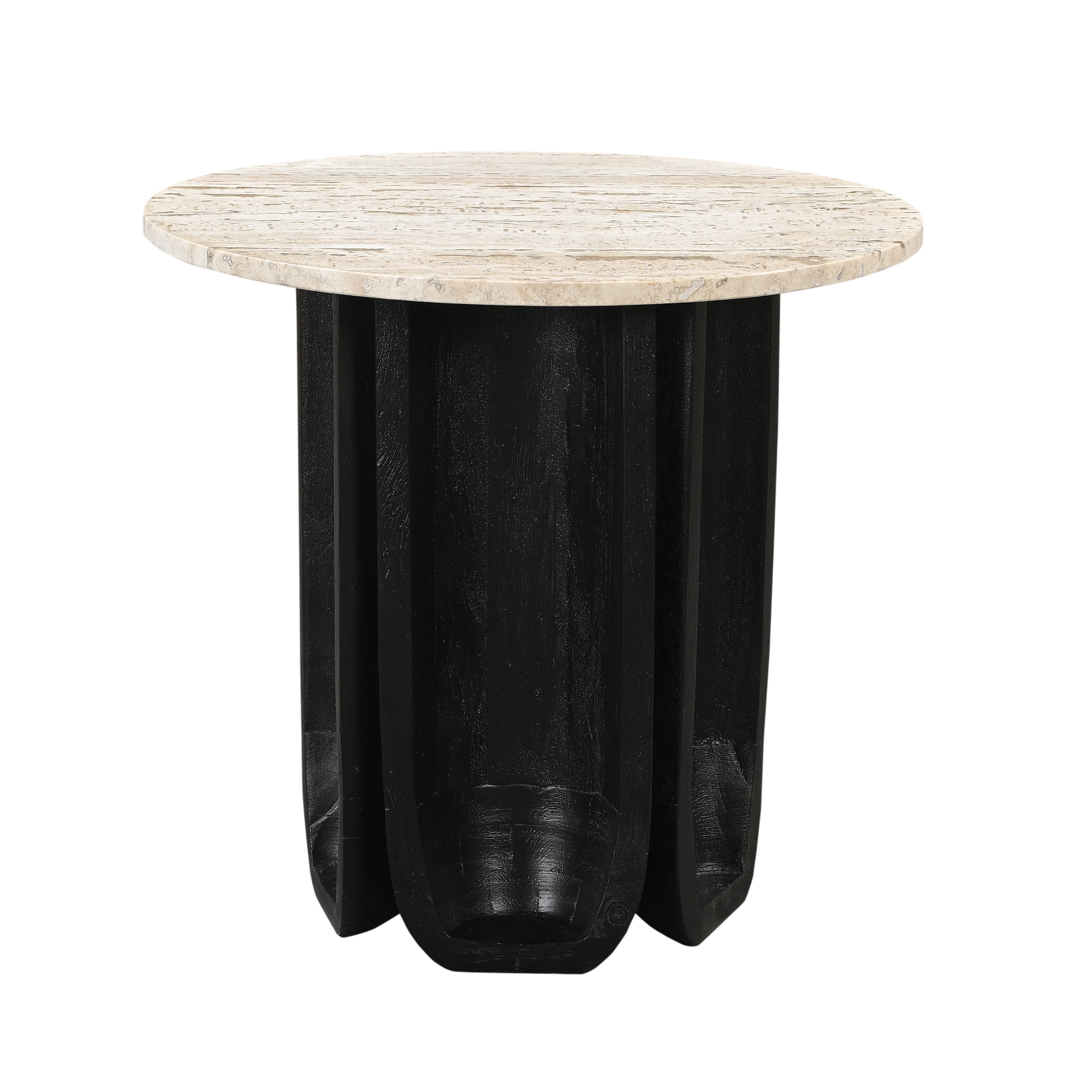 Lina Side Table With White Travertine Top - Black