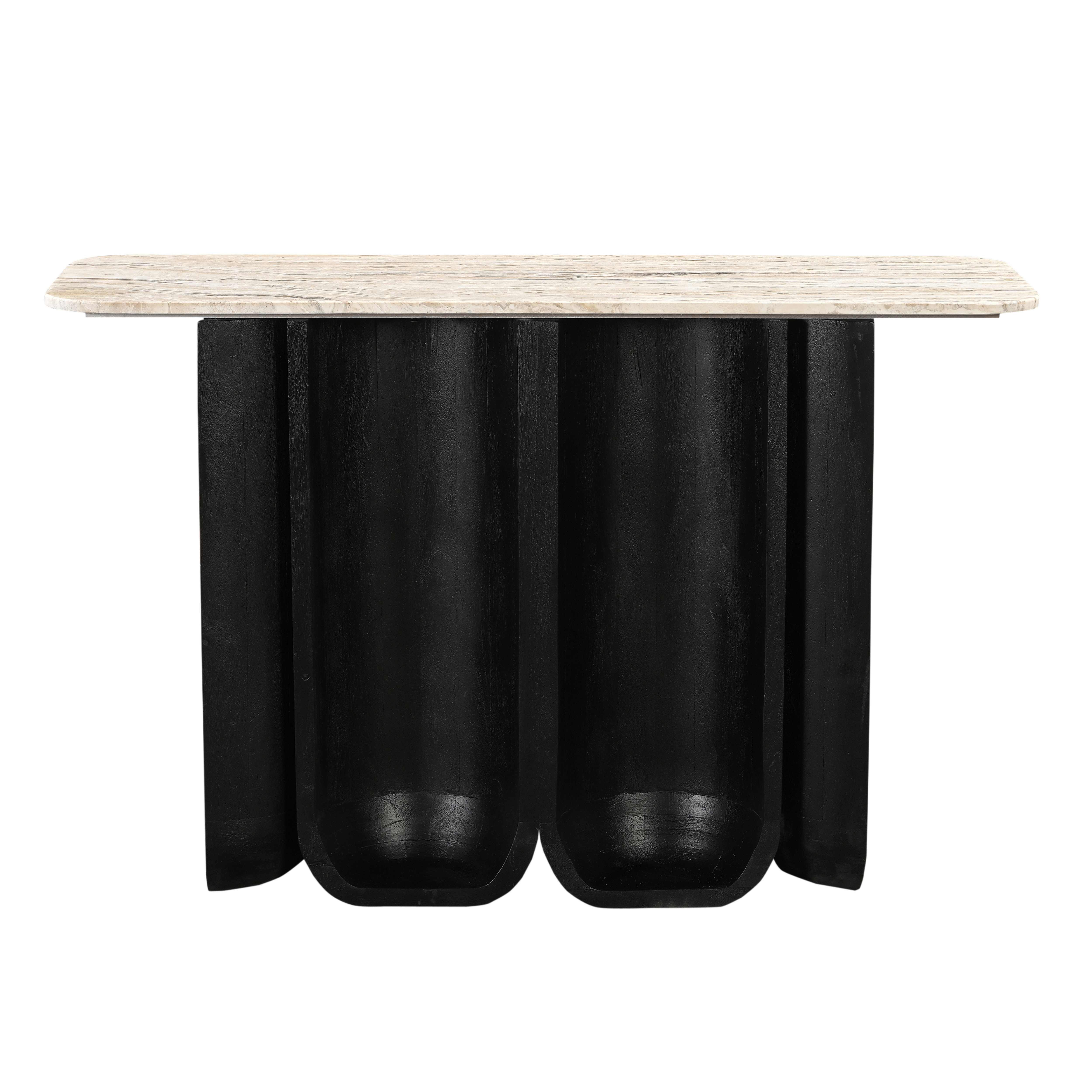 Lina Console Table With White Travertine Top - Black