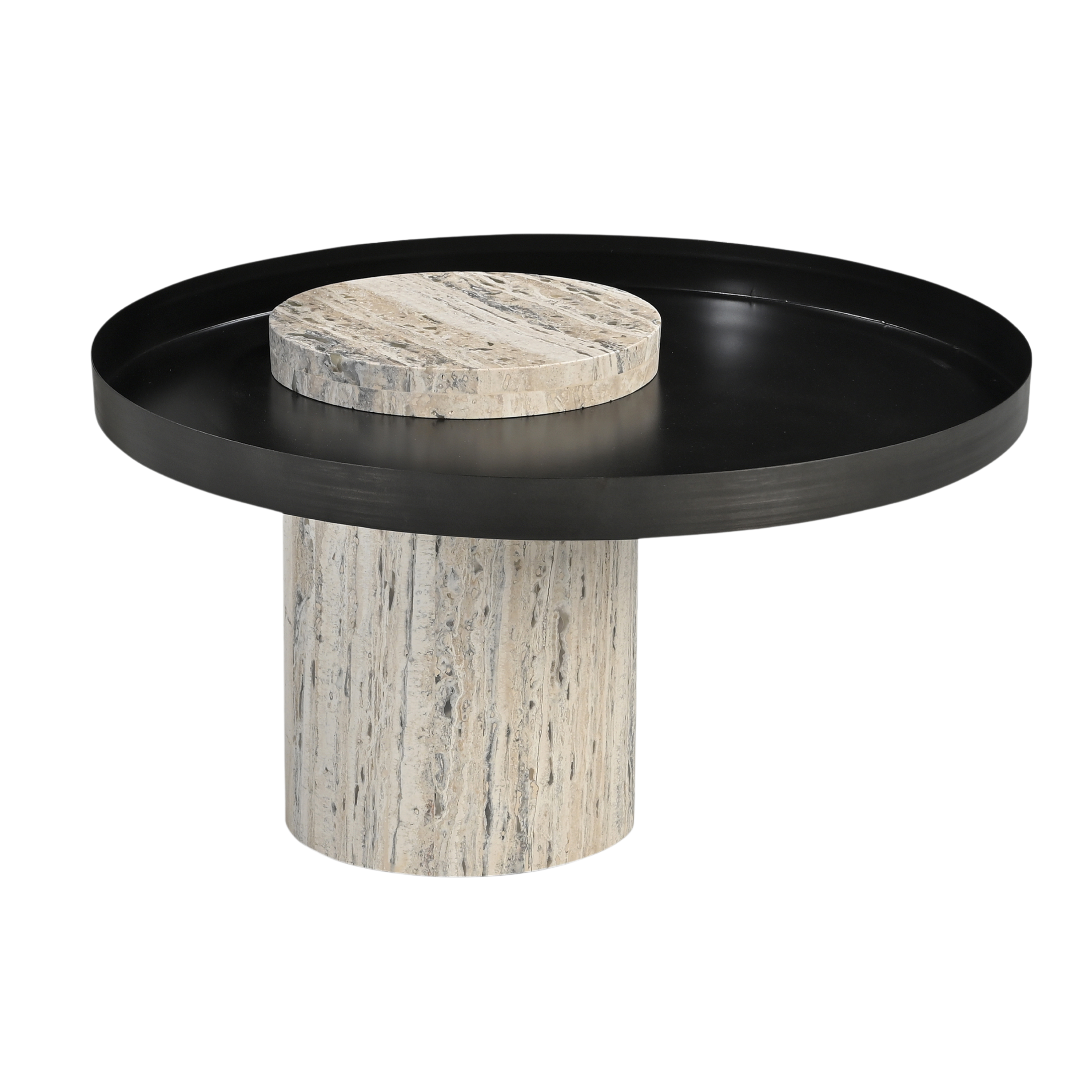 Elwood Iron & White Travertine Coffee Table - Black
