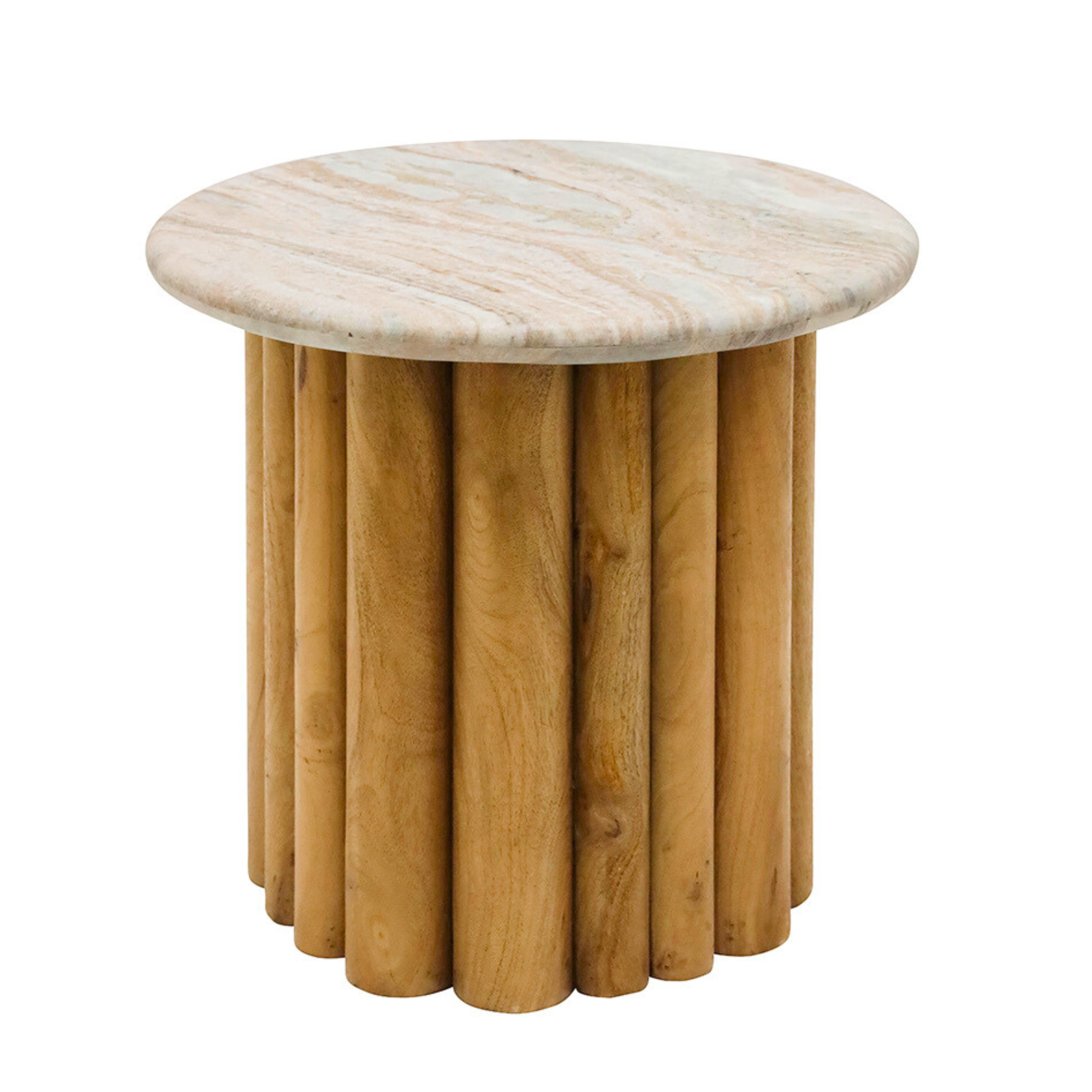 Daria Brown Marble Topped Side Table - Natural