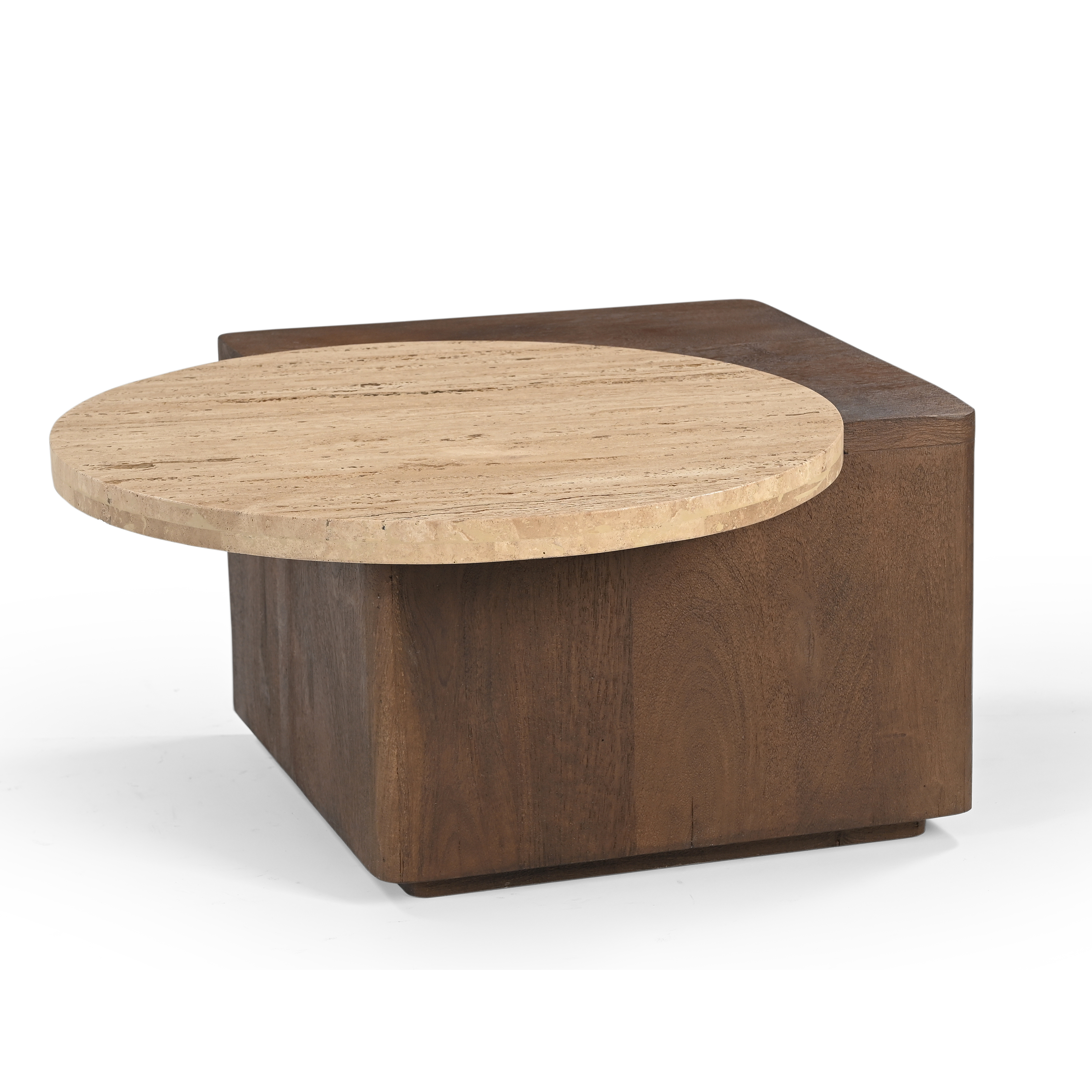 Verona Side Table With Travertine Top - Walnut