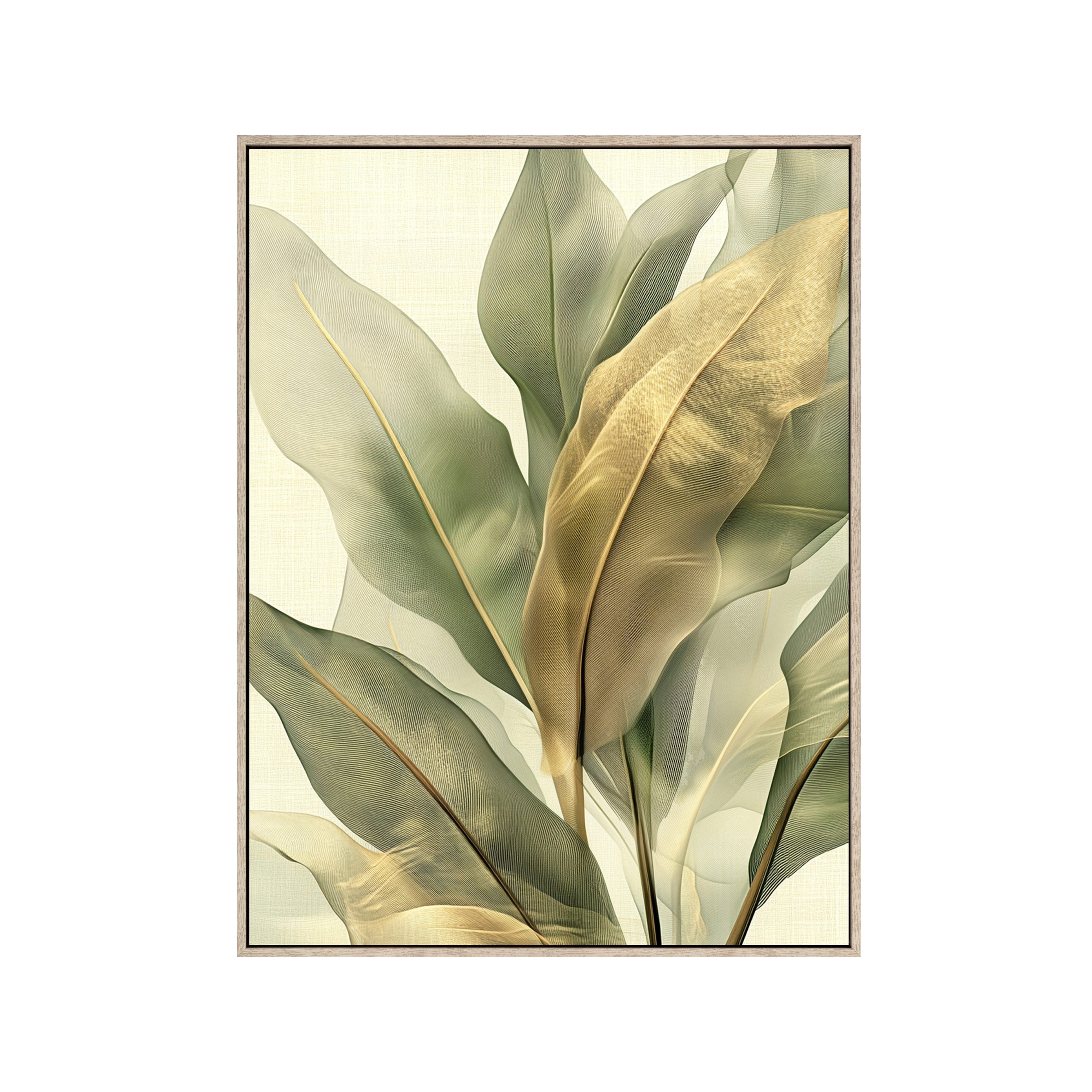 Green Leaves A Framed Art - White Wash