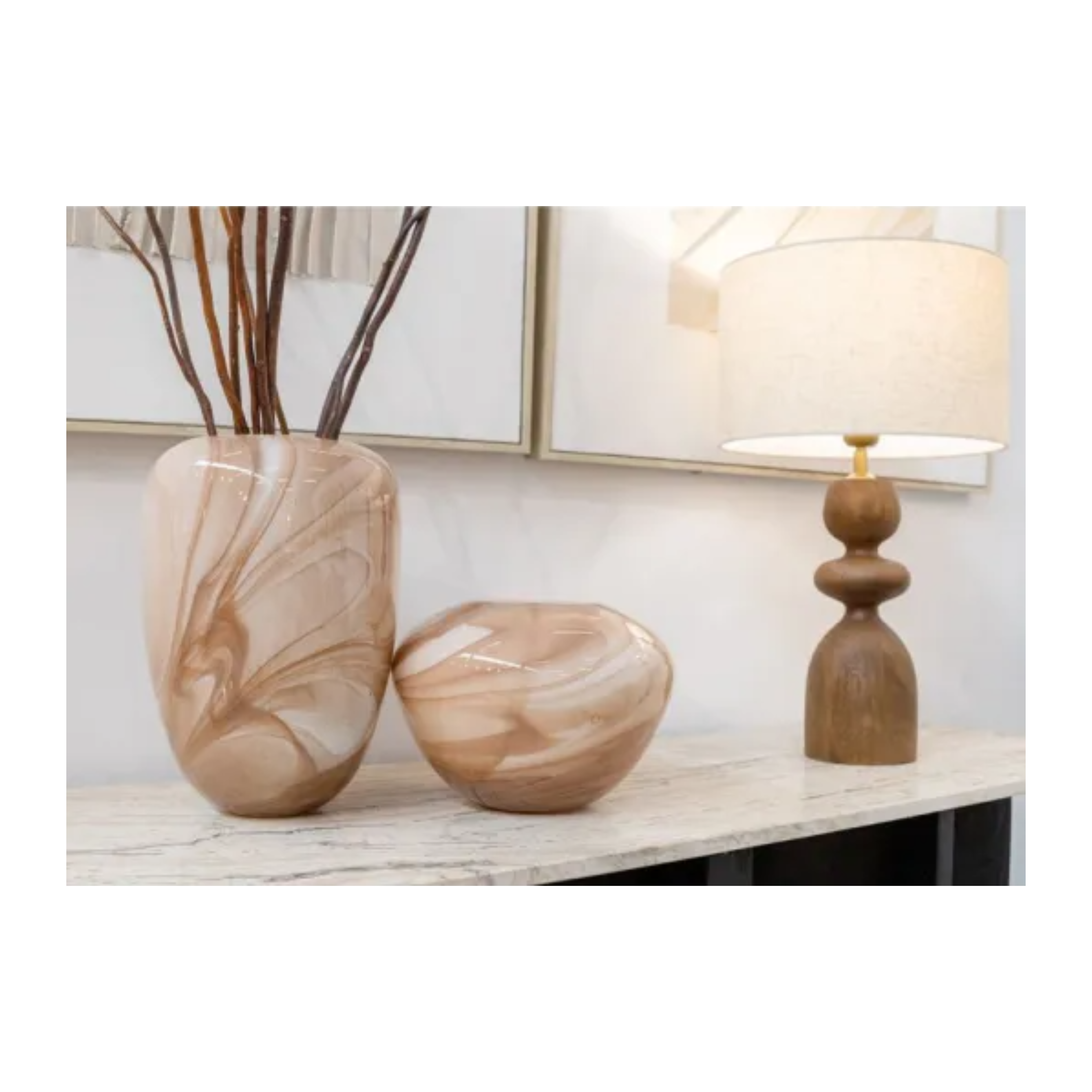 30CM Carrie Glass Vase - Mocha Swirl