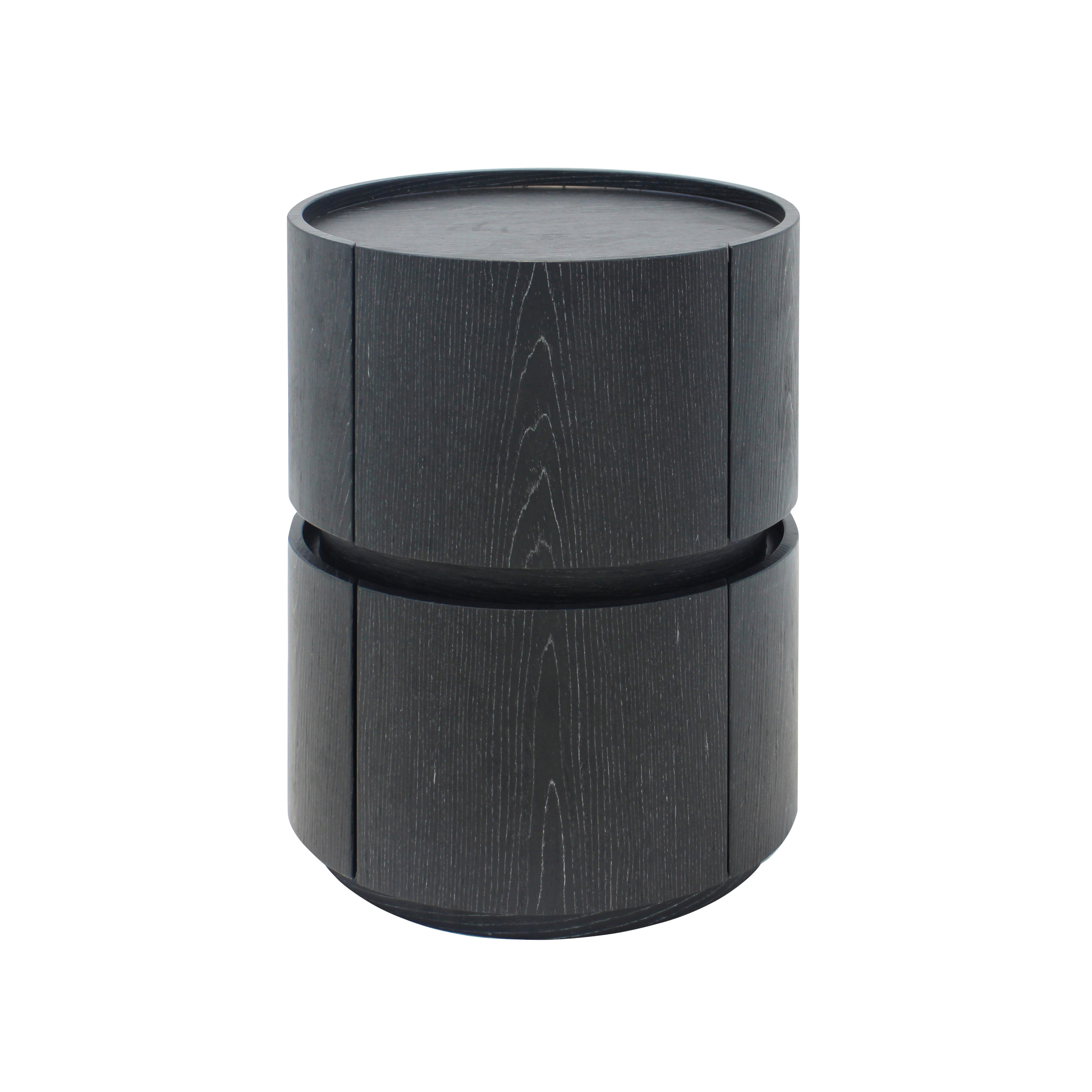Round Bedside Table - Black Oak Veneer