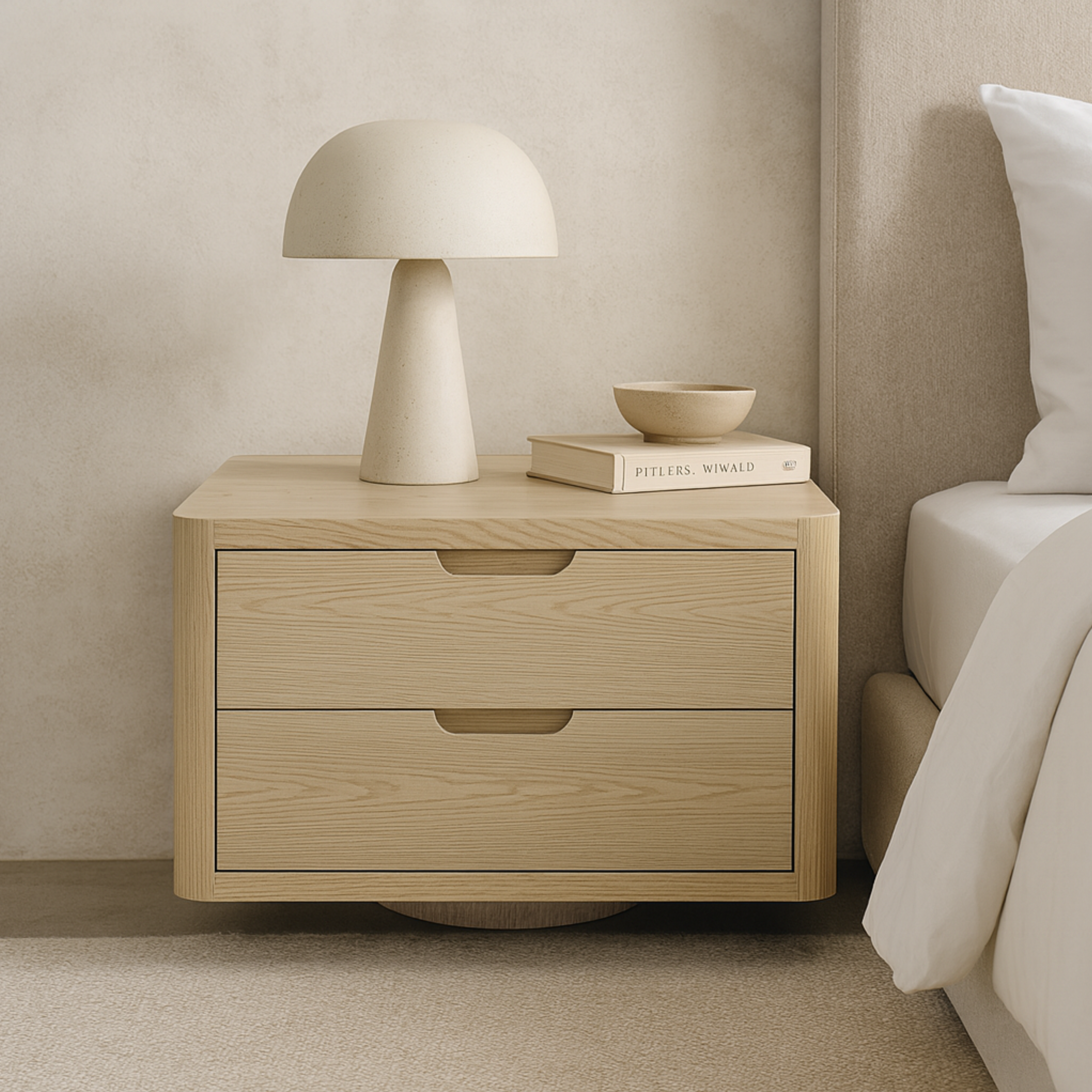Aura Bedside Table - White Oak Veneer