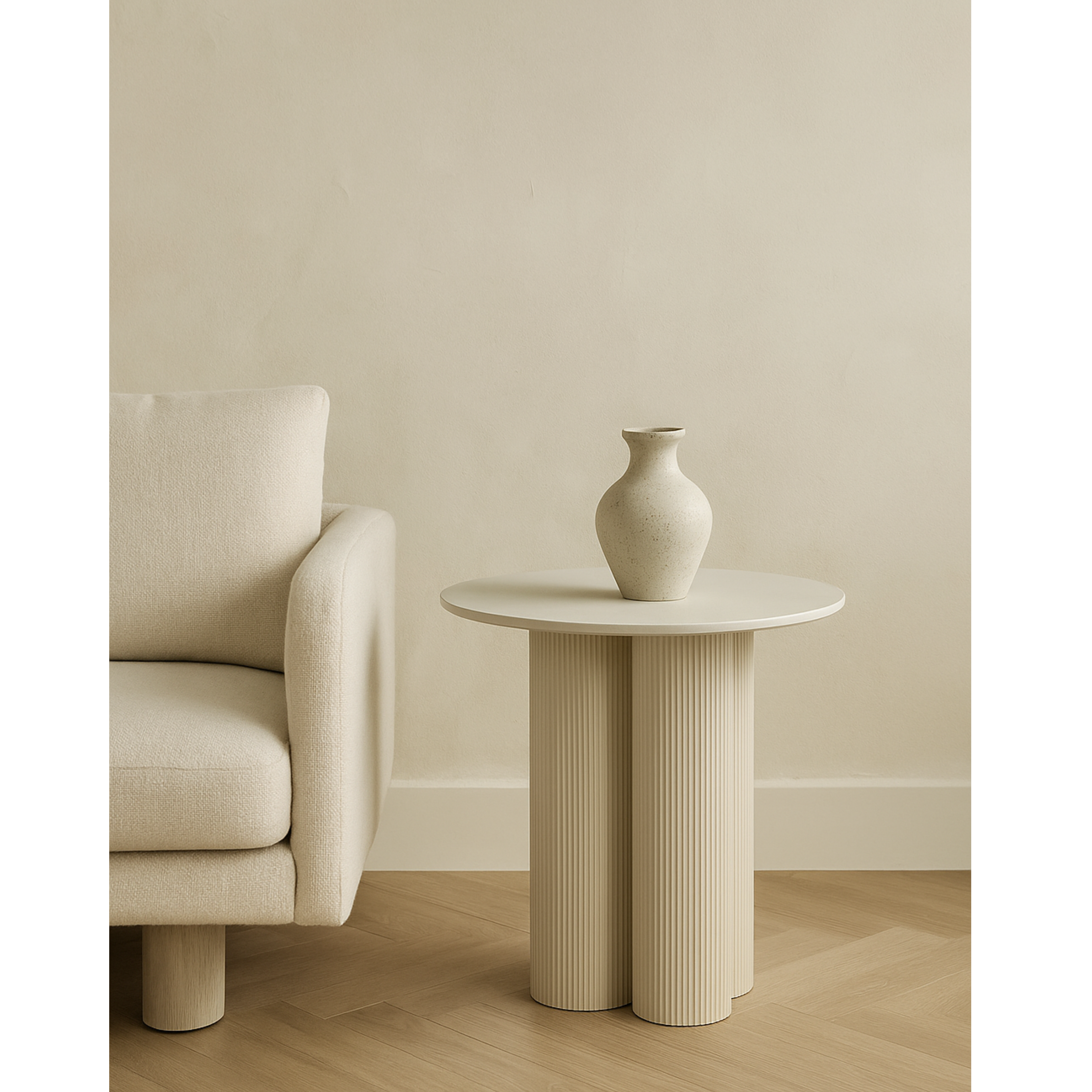 Sara Ribbed Base Side Table - Off White